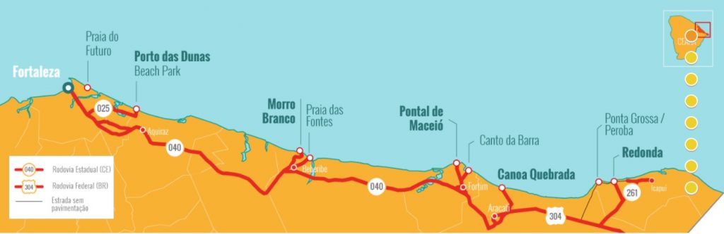 Mapa do Litoral leste do Ceará, rodovia CE 040