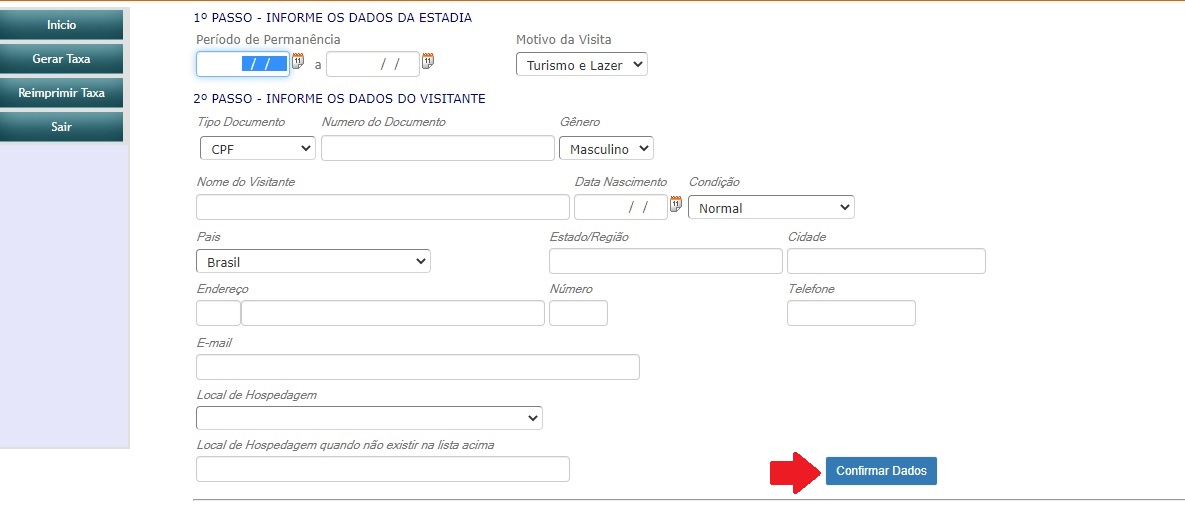 Preenchimento da ficha para Gerar a Taxa de Turismo de Jeri: Passo 3.